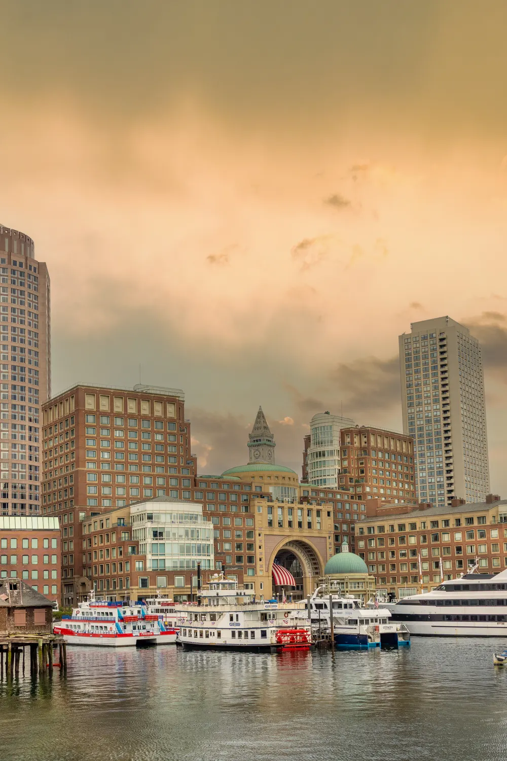 Boats moored on Boston Harbor