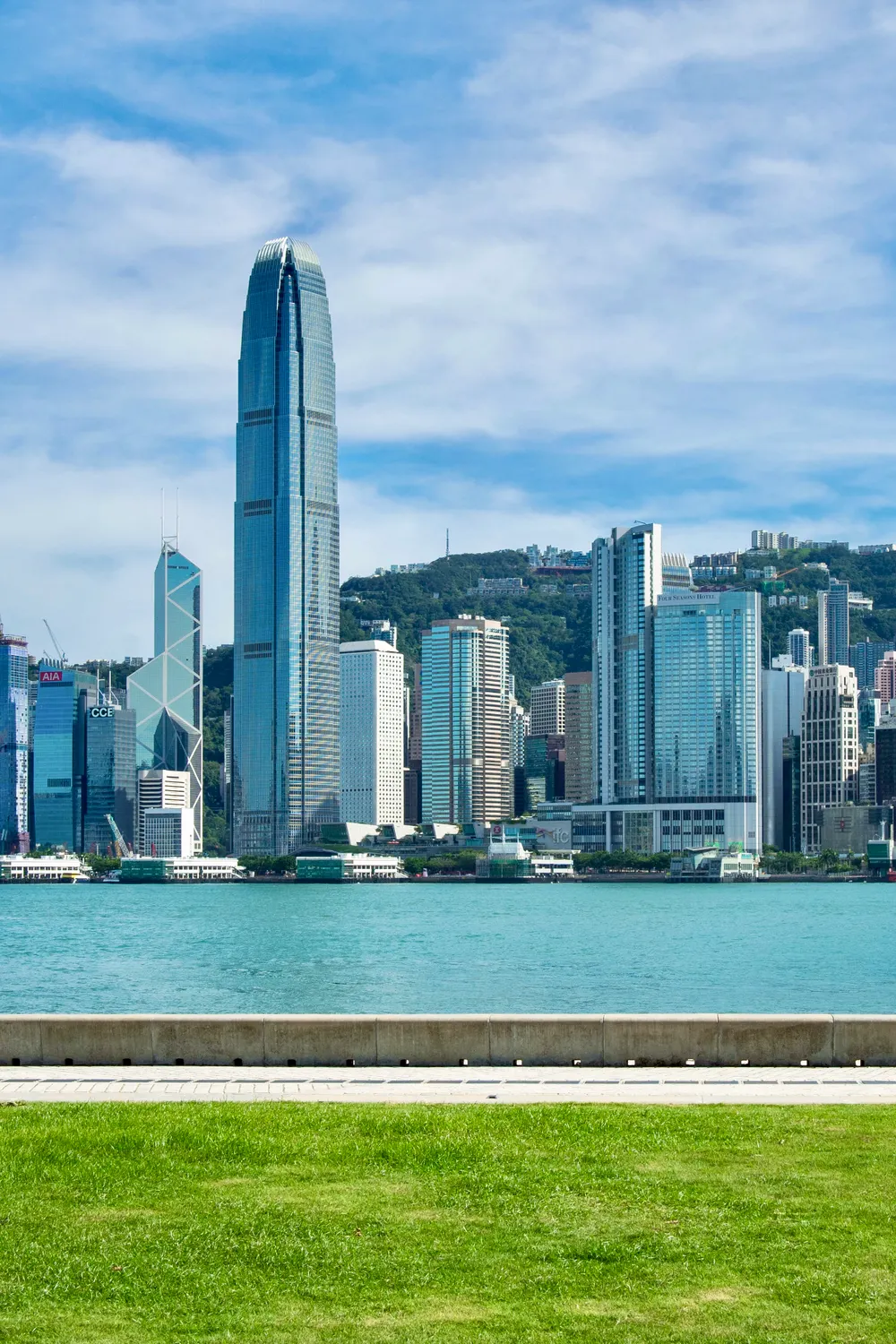 The Hong Kong skyline and Victoria Harbour seen from Victoria Peak