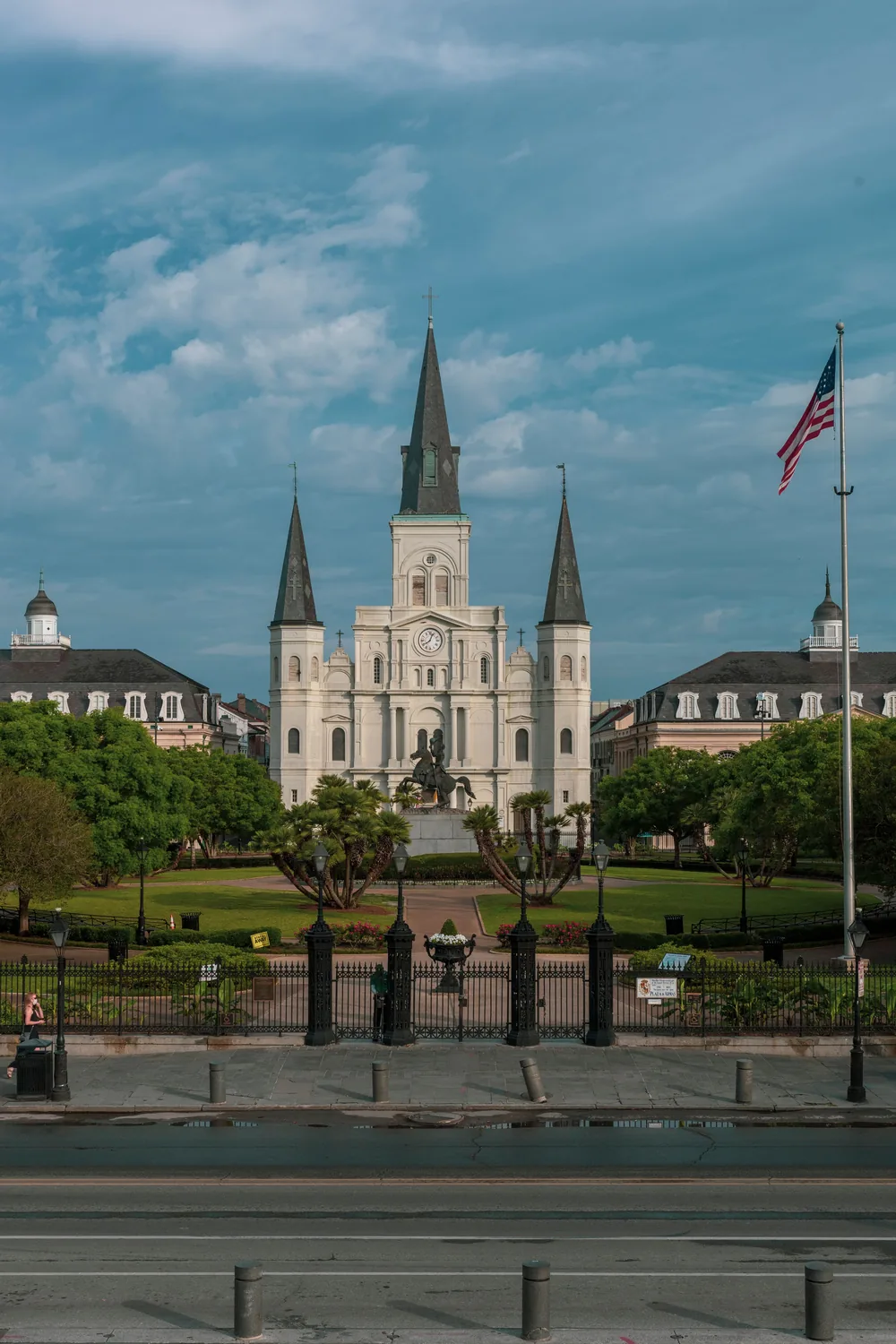 The three turrets of St Louis Cathedral above Jackson Square in the French Quarter