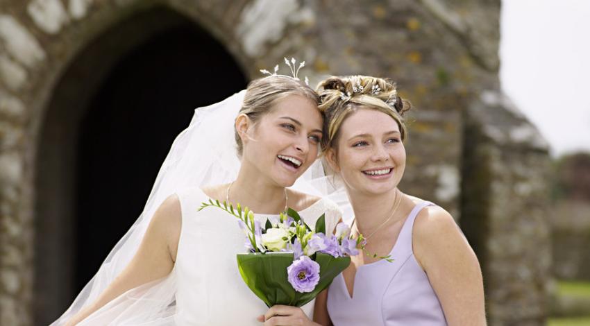 Bridesmaids together before a wedding