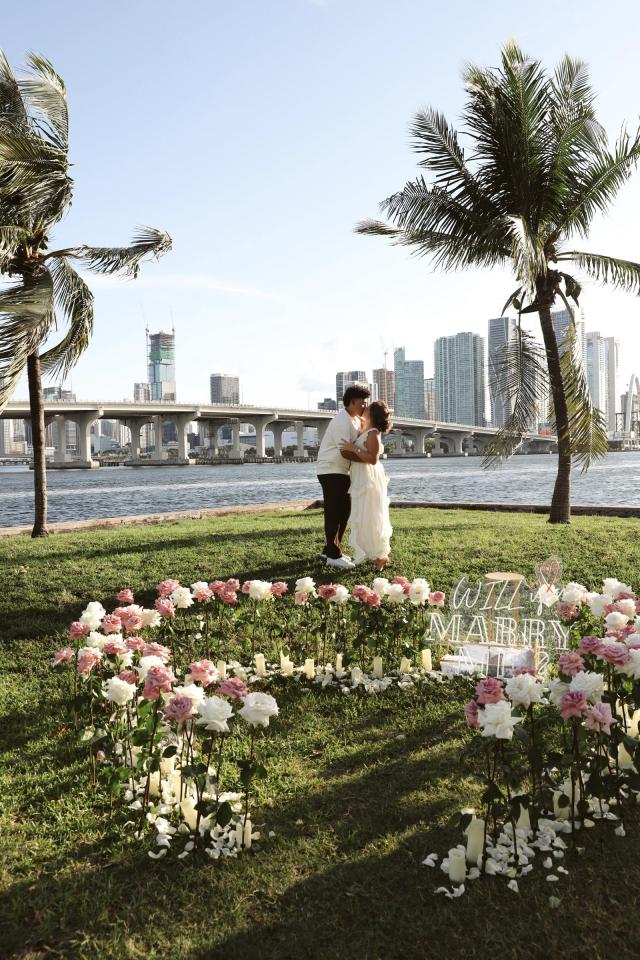 Miami park proposal with fresh flowers and city skyline views